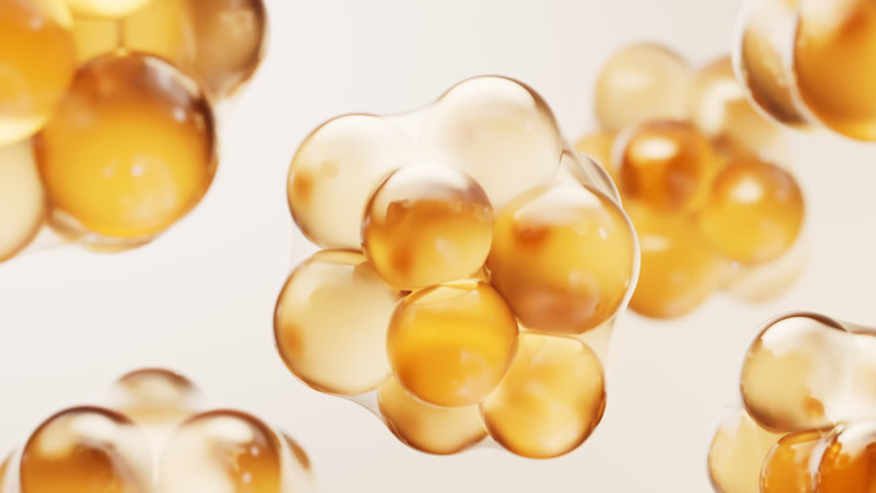 Sfondo trasparente con bolle dorate, rendering in 3D
