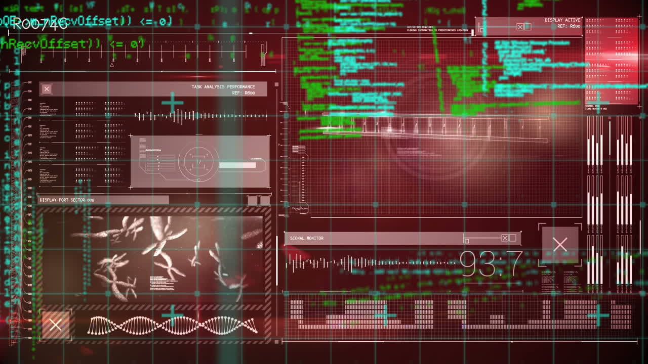 animación del procesamiento de datos científicos sobre un fondo oscuro