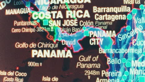 close-up view of a map showing central and northern south america