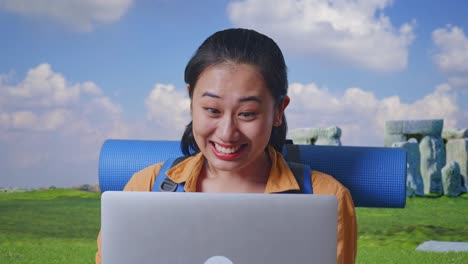 Woman Celebrating Success on a Trip