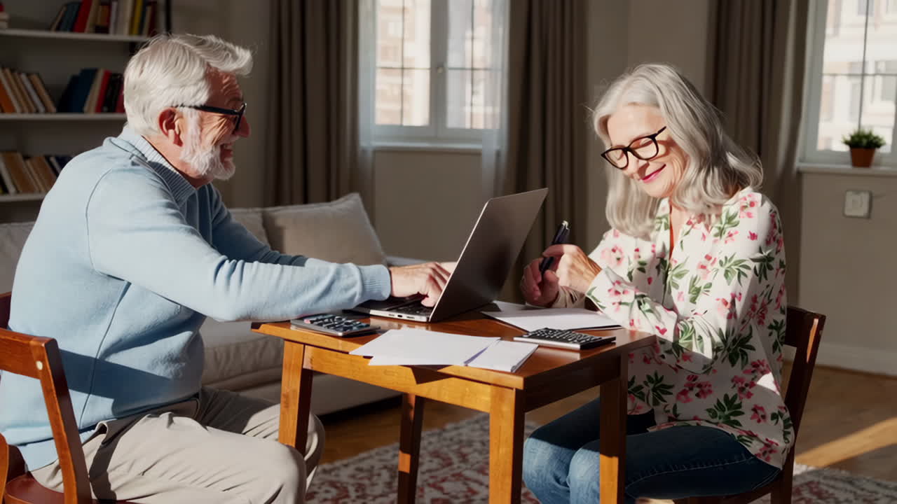 Coppia anziana che gestisce le finanze a casa