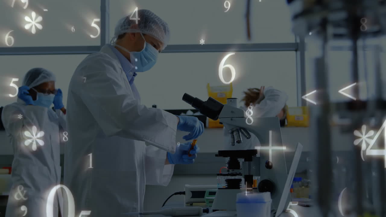 animación del procesamiento de datos sobre diversos científicos en el laboratorio