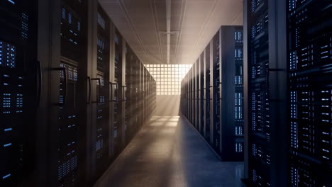 a server room with rows of computer servers