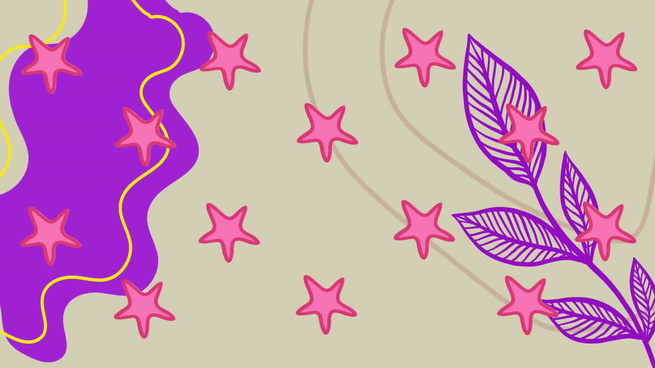 animación de estrellas de mar rosadas repetidas sobre formas en fondo beige