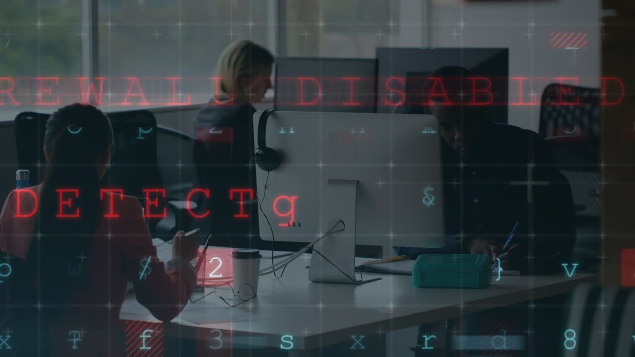 Animation of data processing over diverse business people using computers