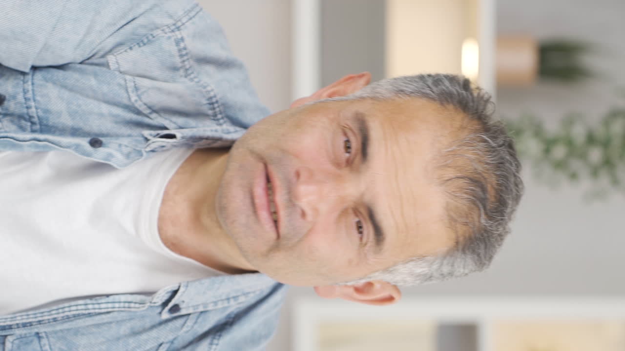 video vertical del hombre estornudando. paciente.