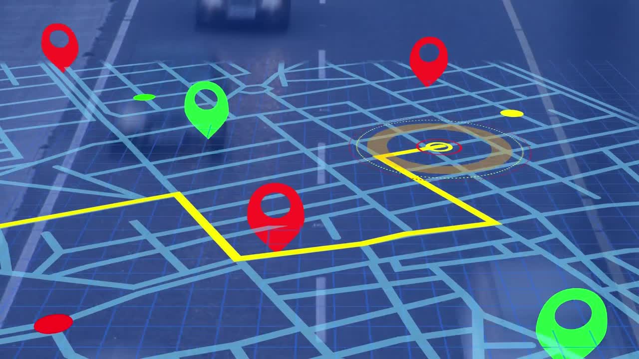 esquema de línea de mapa de navegación sobre la vista aérea del tráfico de la ciudad