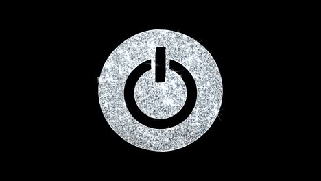 computer power start button icon shining glitter loop blinking particles .