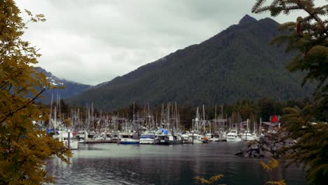 The-boat-dock-and-yacht-harbor-in-Sitka,-Alaska