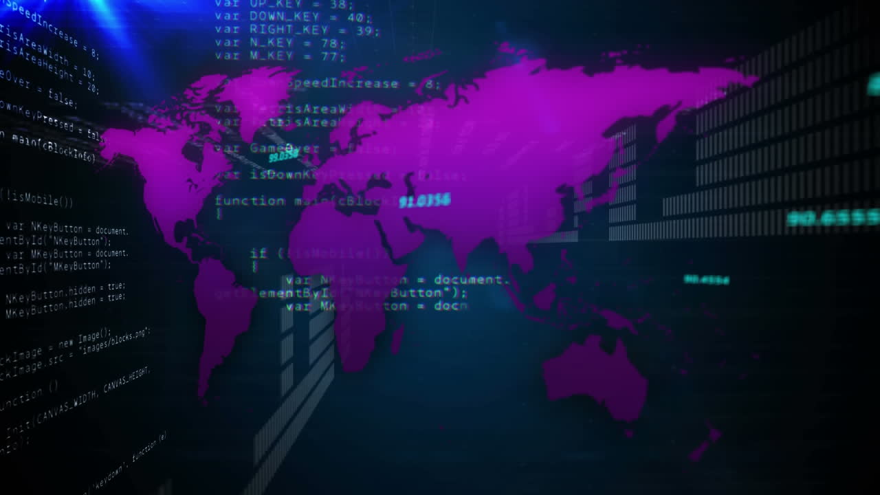 World map against data processing