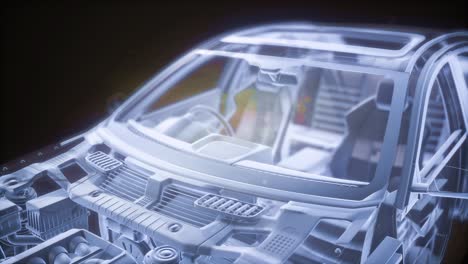 animación holográfica de un modelo de coche 3d con motor