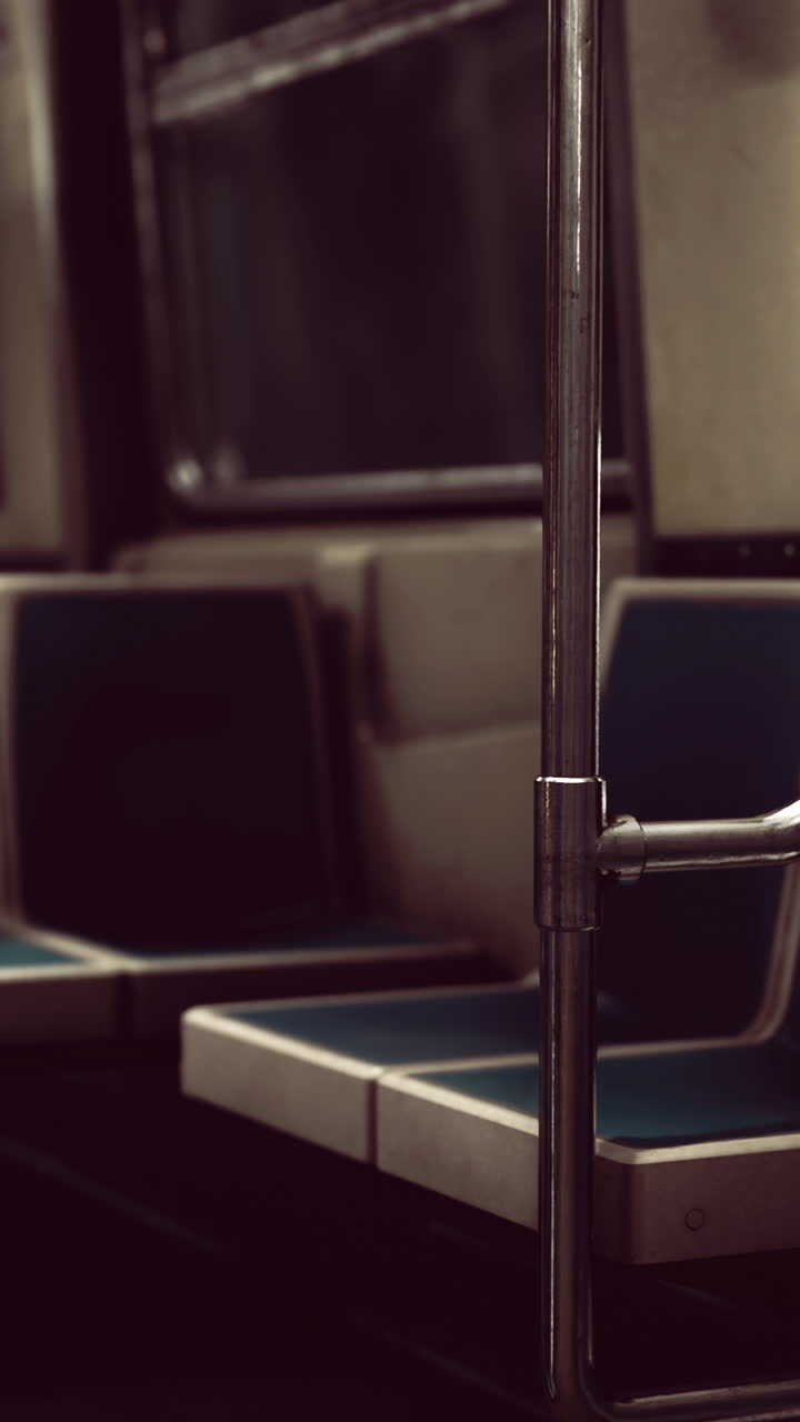 Sedili vuoti in una metropolitana scarsamente illuminata in una stazione sotterranea di notte