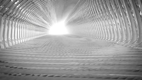 futuristic architecture 3d sci-fi tunnel in metallic white 4k animation video.