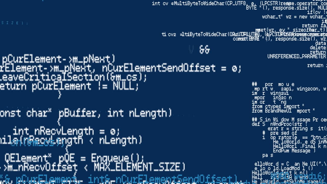 Animation of data processing on blue background