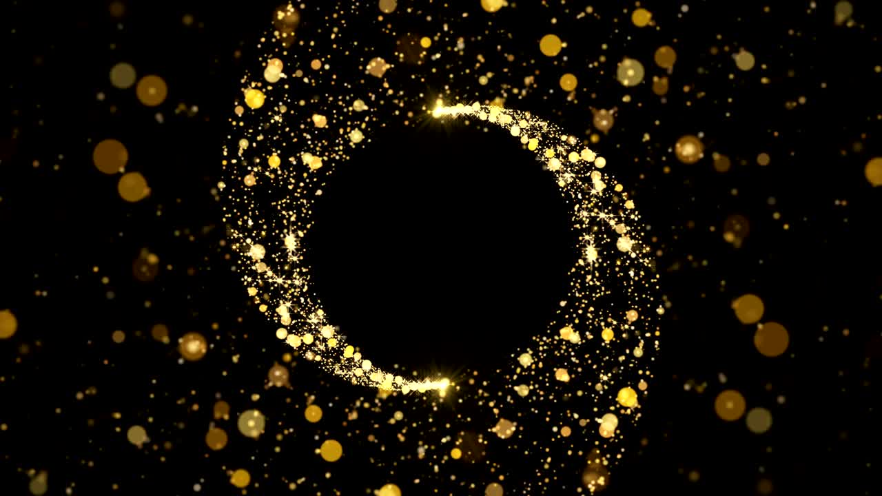 황금 배경 상, 황금 별, 반이는 빛, 보케 입자, 루프