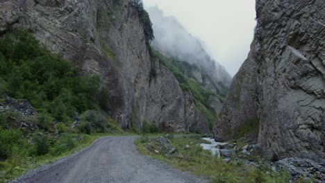 mountain valley road with fog