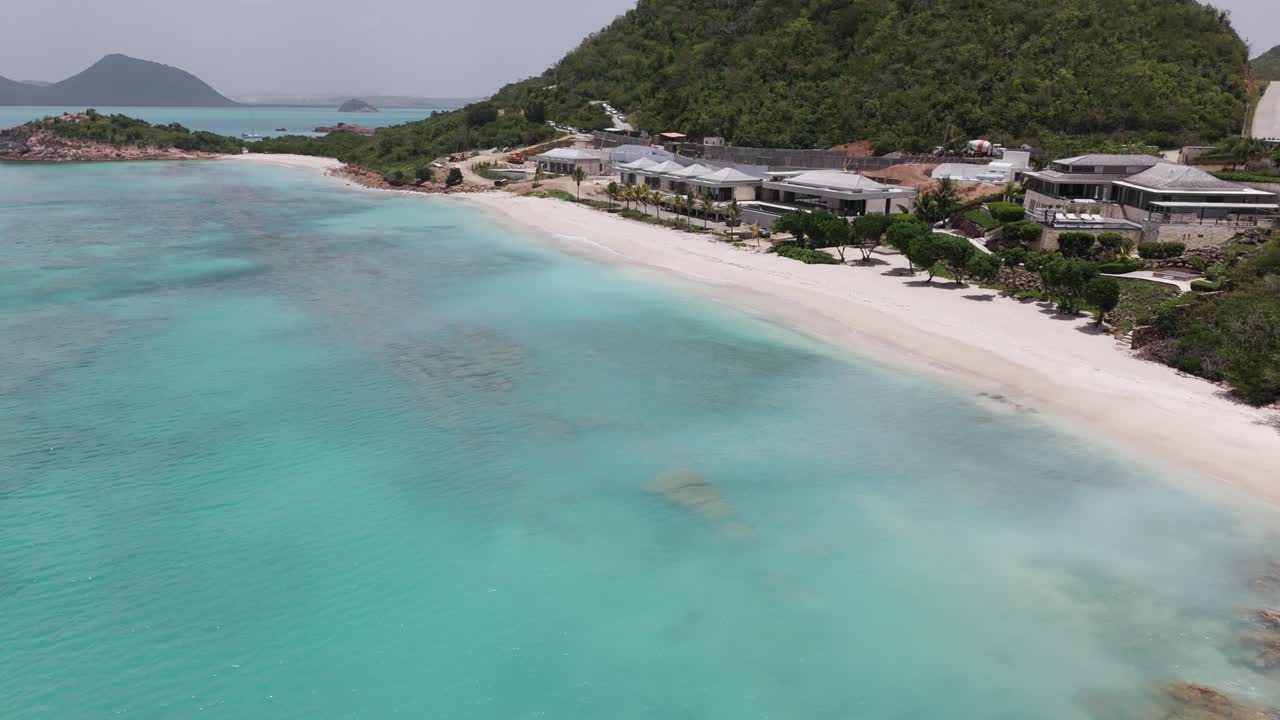 Hermitage Bay Beach Resort At Pearns Point Peninsula In Antigua And Barbuda. Aerial Drone Shot