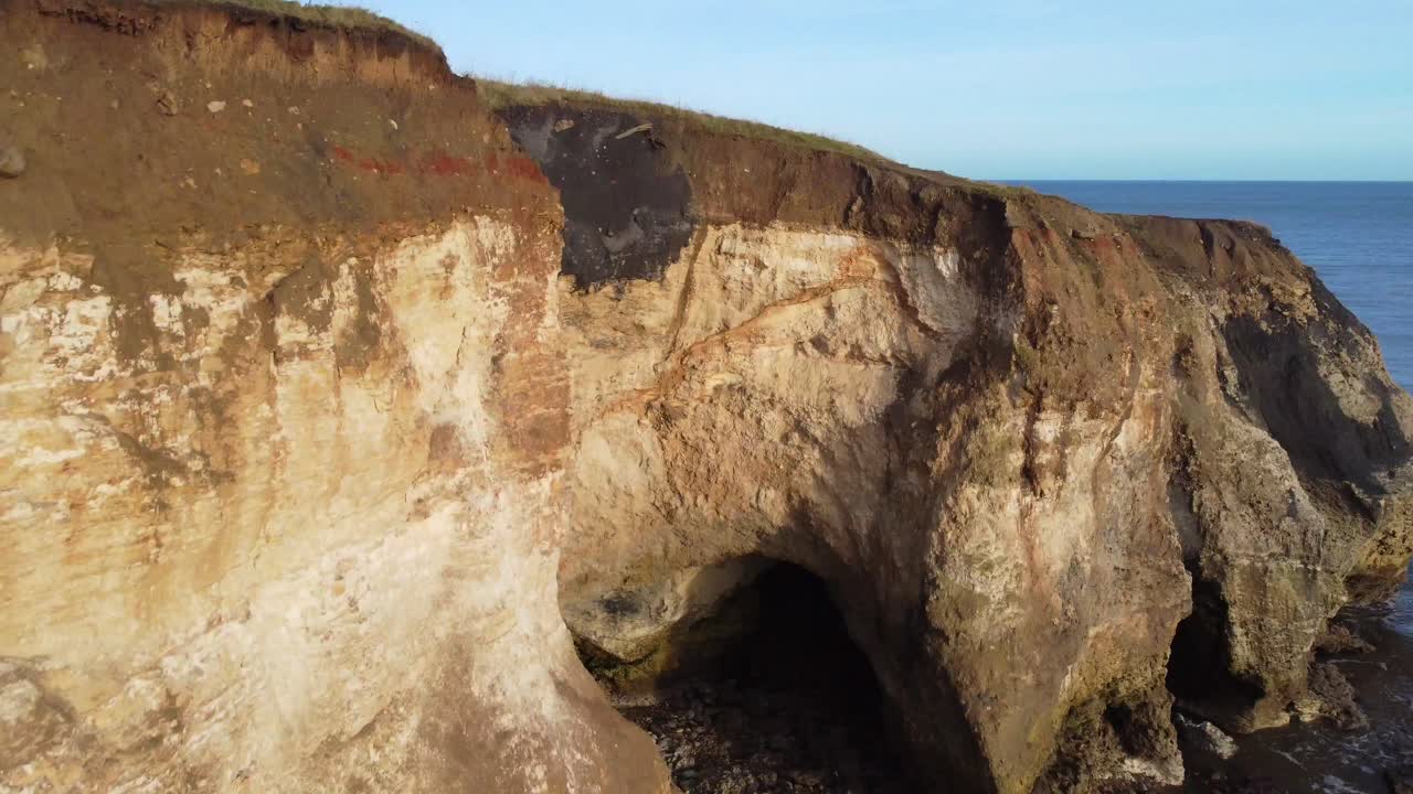 Blast Beach coastline, Durham Heritage coast. Fast ascending tracking shot.