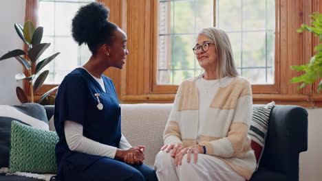 senior woman, talking or caregiver in consultation