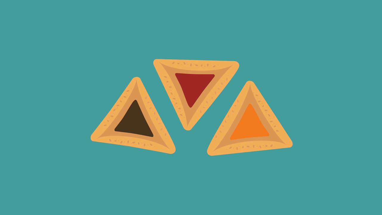 purim vacaciones hamantash diseño plano icono de animación