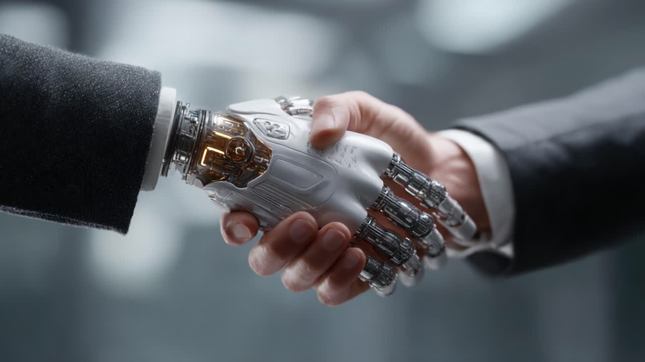 A Fascinating Interaction Between Human and Robot: Exploring the Future of Collaboration and Technology Through a Symbolic Handshake in a Modern Environment