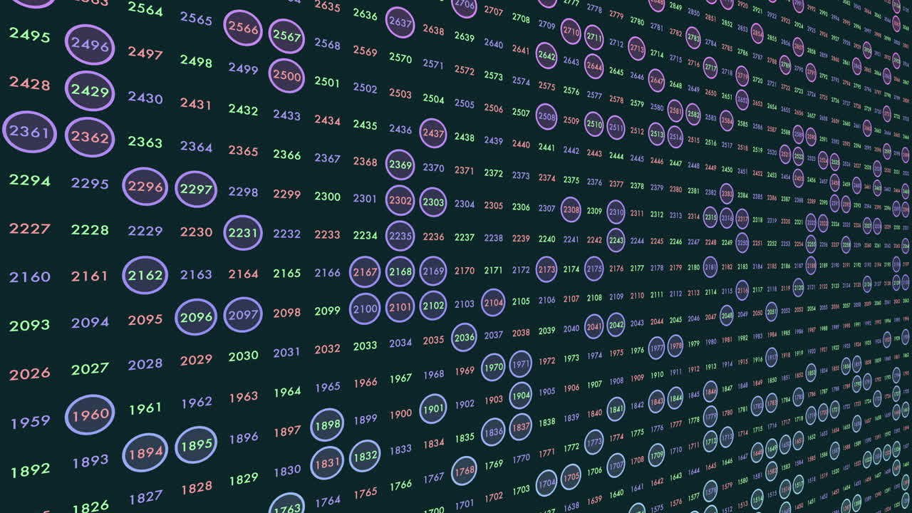 Numbers rows with neon color on black gradient 1