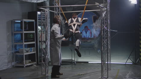 astronaut training in a futuristic research lab