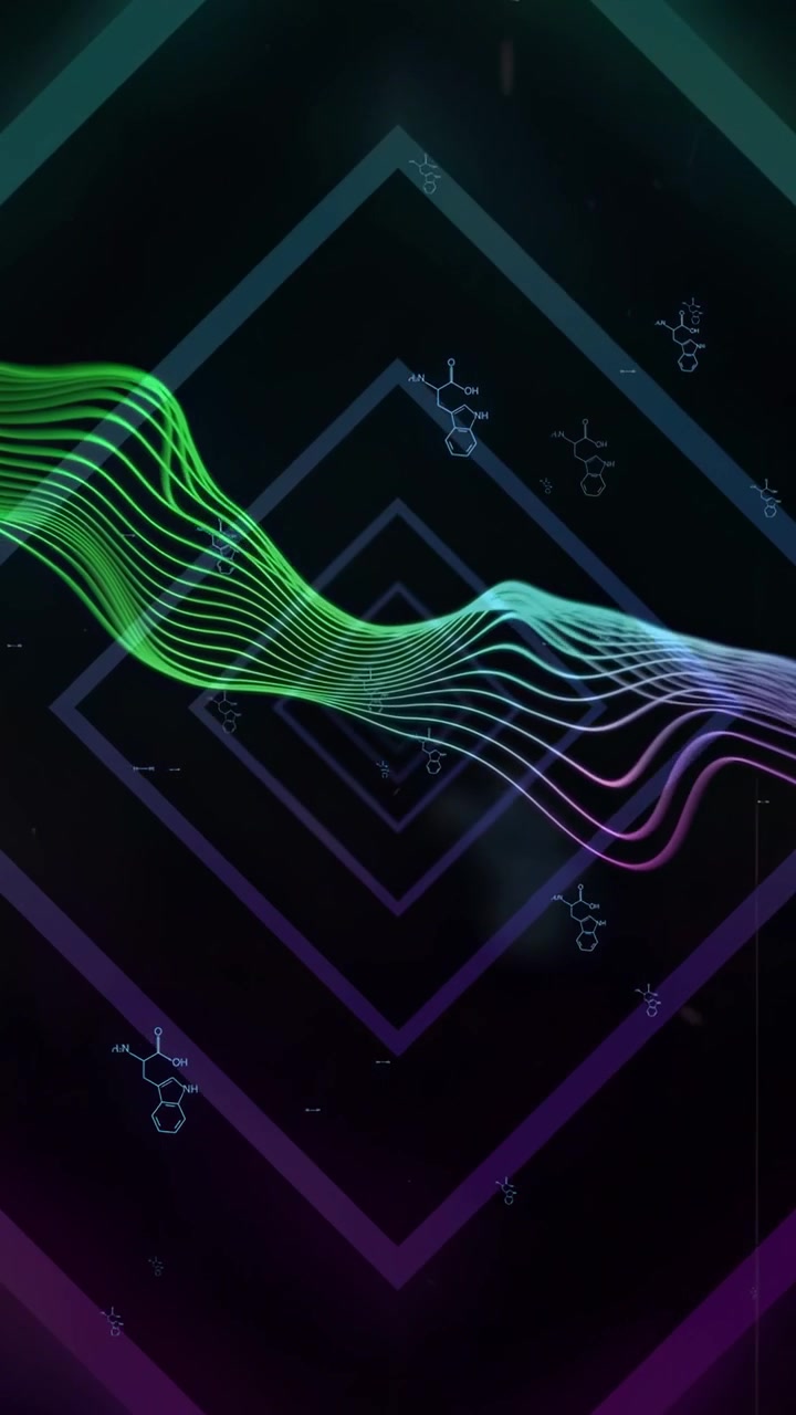 Vertical video: Colorful waveform entering left and undulating, shifting colors as looping visual