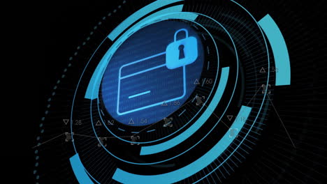 animation of padlock icon, scope scanning with data processing