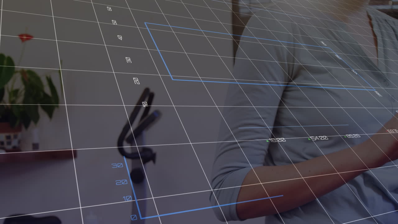 animación de datos financieros y estadísticas sobre la mujer caucásica usando tableta