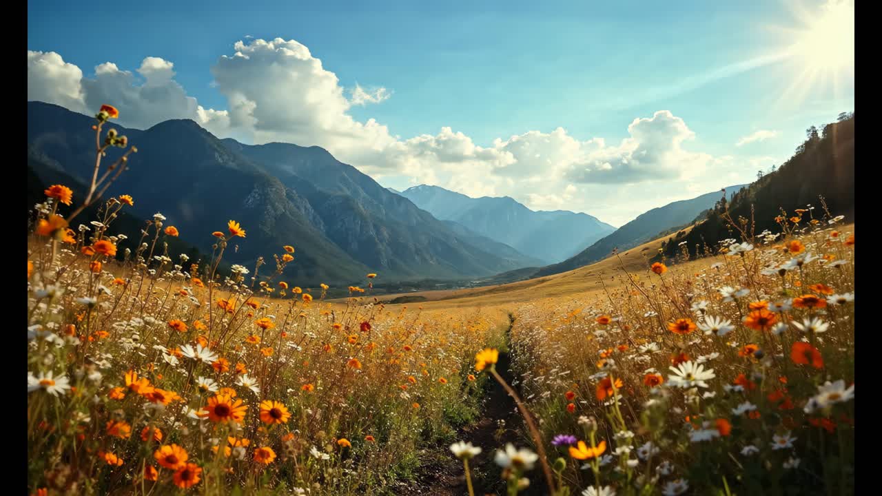 Flower-filled Valley in the Mountains