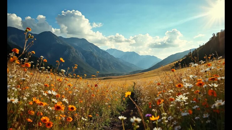 Flower-filled Valley in the Mountains