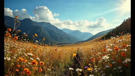 Flower-filled Valley in the Mountains