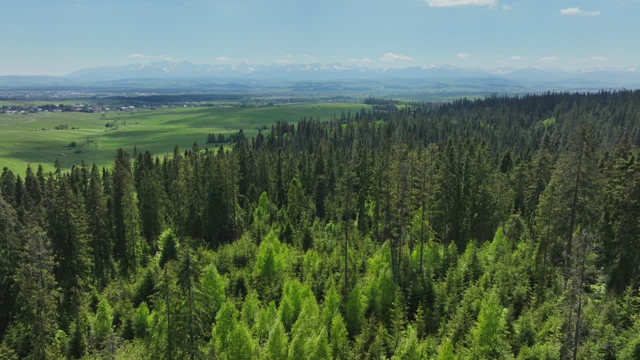 Pristine Tatra mountain range panorama, landscape saturated with sunshine, aerial