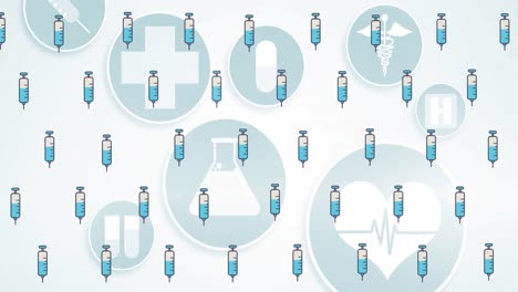animação de ícones de vacinas sobre ícones médicos