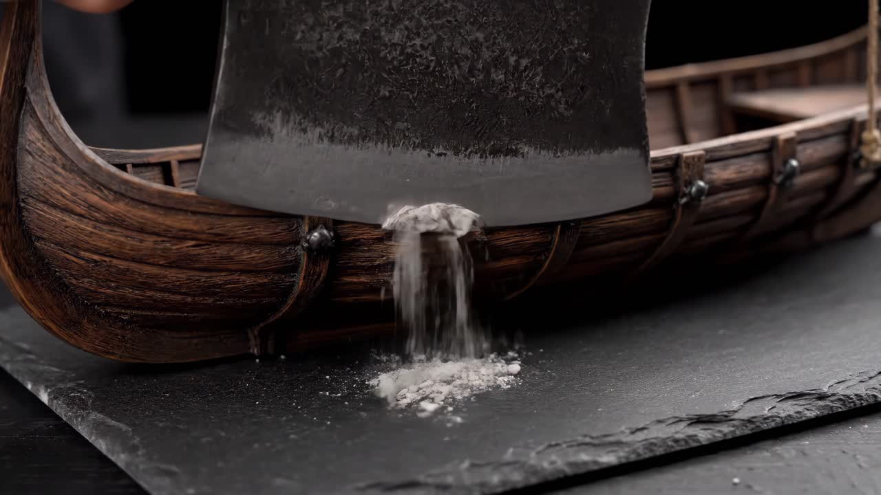 Chopping ash over a slate with a cleaver