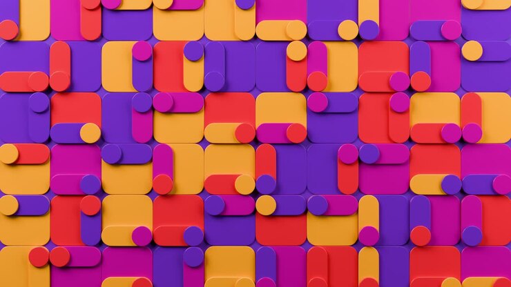 Fundo abstrato colorido com muitas formas diferentes. Animação em loop infinito.