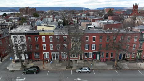 row houses in urban american city during winter