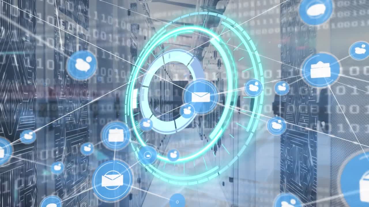 서버  ⁇ 을 통해 아이콘과 연결 네트워크의 애니메이션