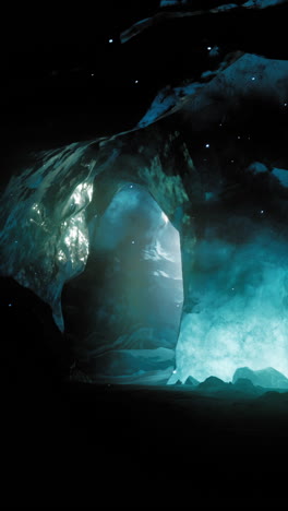 an ice cave with glowing entrance