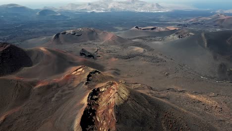 aerial panorama of volcanic valley near timanfaya national park, lanzarote, canary islands, spain