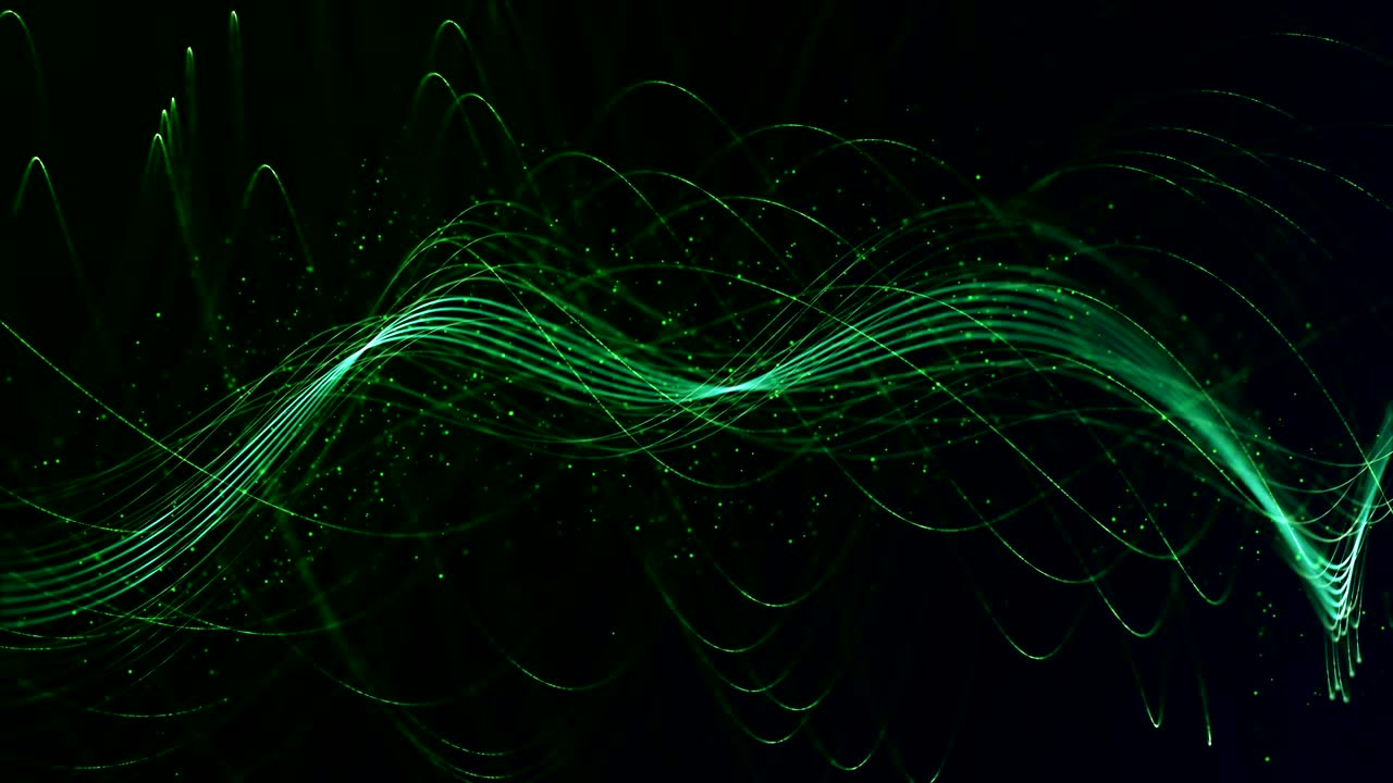 3d 렌더링 녹색 배경과 인 입자 문자열 디지털 추상 배경 원활한 루프