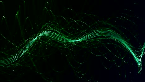 3d rendering green background with twisted particle strings. digital abstract background. seamless loop