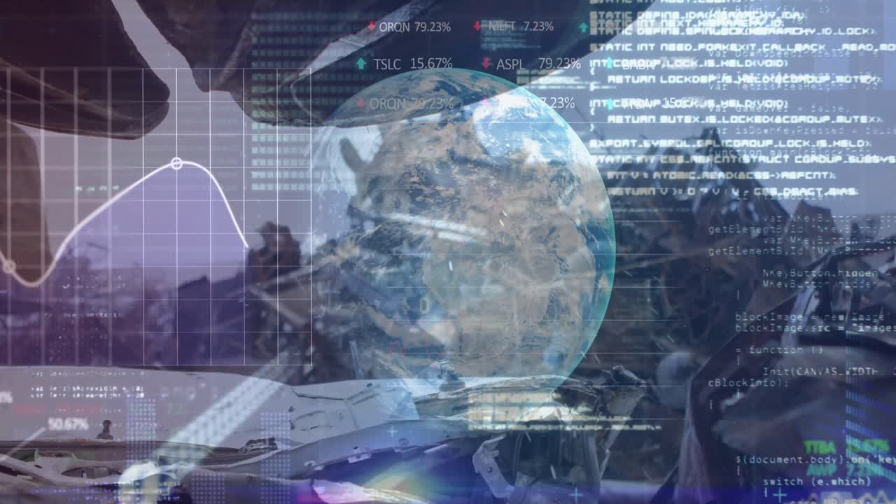 animación del procesamiento de datos financieros en el depósito de chatarra