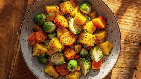 roasted brussels sprouts, butternut squash, and carrots