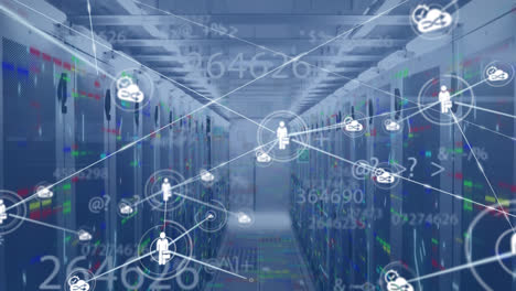 Animation-of-network-of-connections-with-digital-icons-and-numbers-over-computer-servers