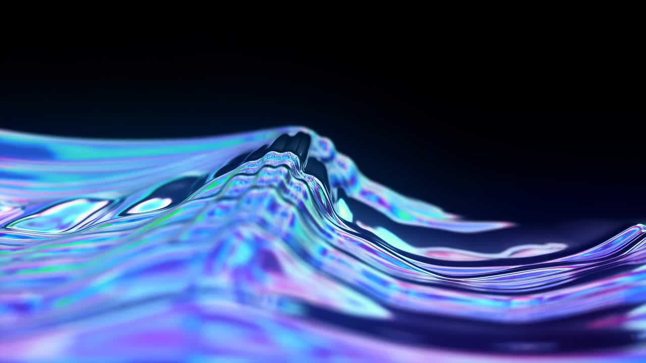 Abstract Iridescent Liquid Waves Flowing on Dark Background