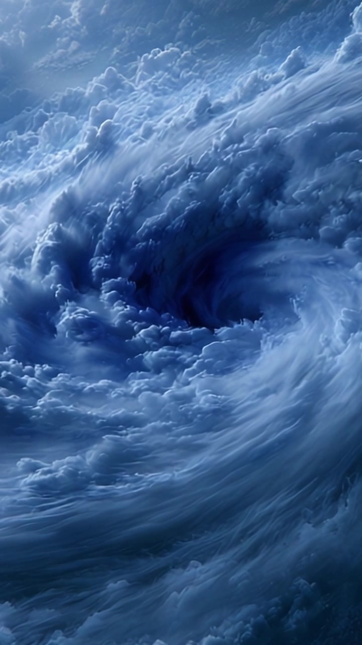 En dramatisk cyklonisk storm, der dannes i et skyhav, fanger atmosfæriske kræfters intense energi og bevægelse i et smukt kaotisk skue.