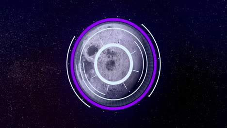 futuristic animation of moon with circular graphics in starry night sky