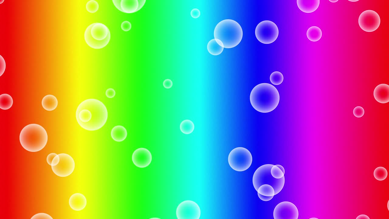 Rising bubbles on rainbow color gradient background (seamless loop)